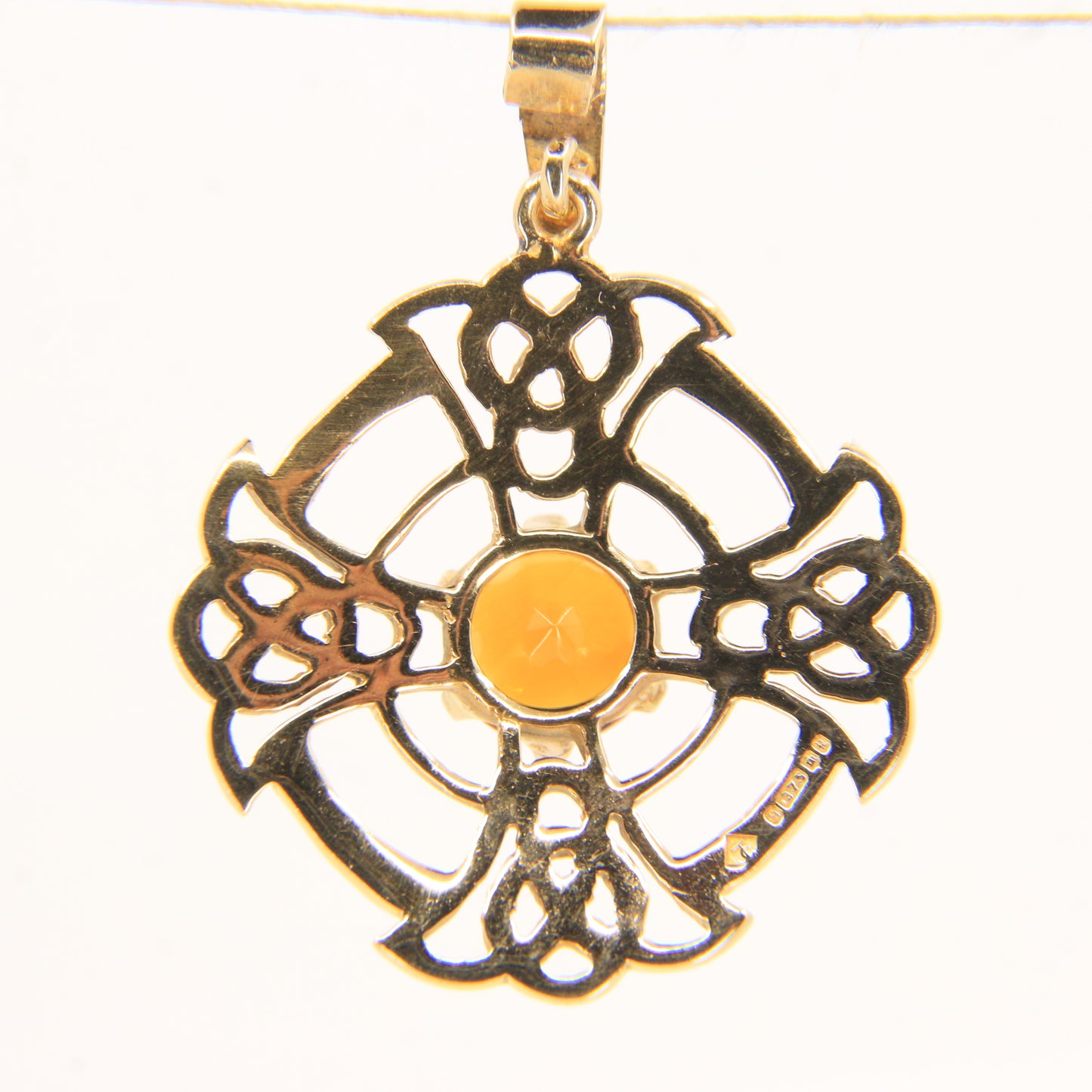 Vintage 9ct Hallmarked Citrine Celtic Cross Pendant Gold Charm