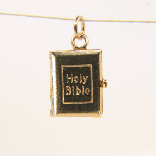 Vintage 9ct Solid Gold Opening Bible Charm Pendant with Pages
