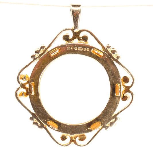 Vintage 9ct Hallmarked Gold Full Sovereign Coin Mount Pendant Display Frame