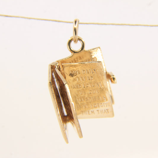 Vintage 9ct Solid Gold Opening Bible Charm Pendant with Pages