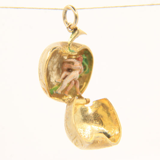 Vintage 9ct Gold Hallmarked Adam and Eve Opening Apple Pendant Charm