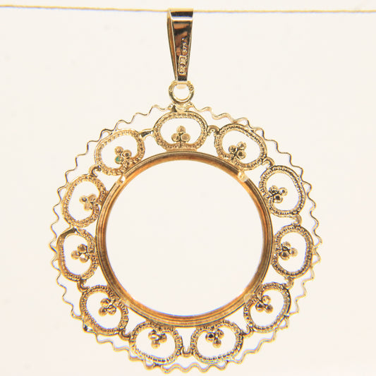 Vintage 9ct Gold Hallmarked Full Sovereign Floral Pendant Frame