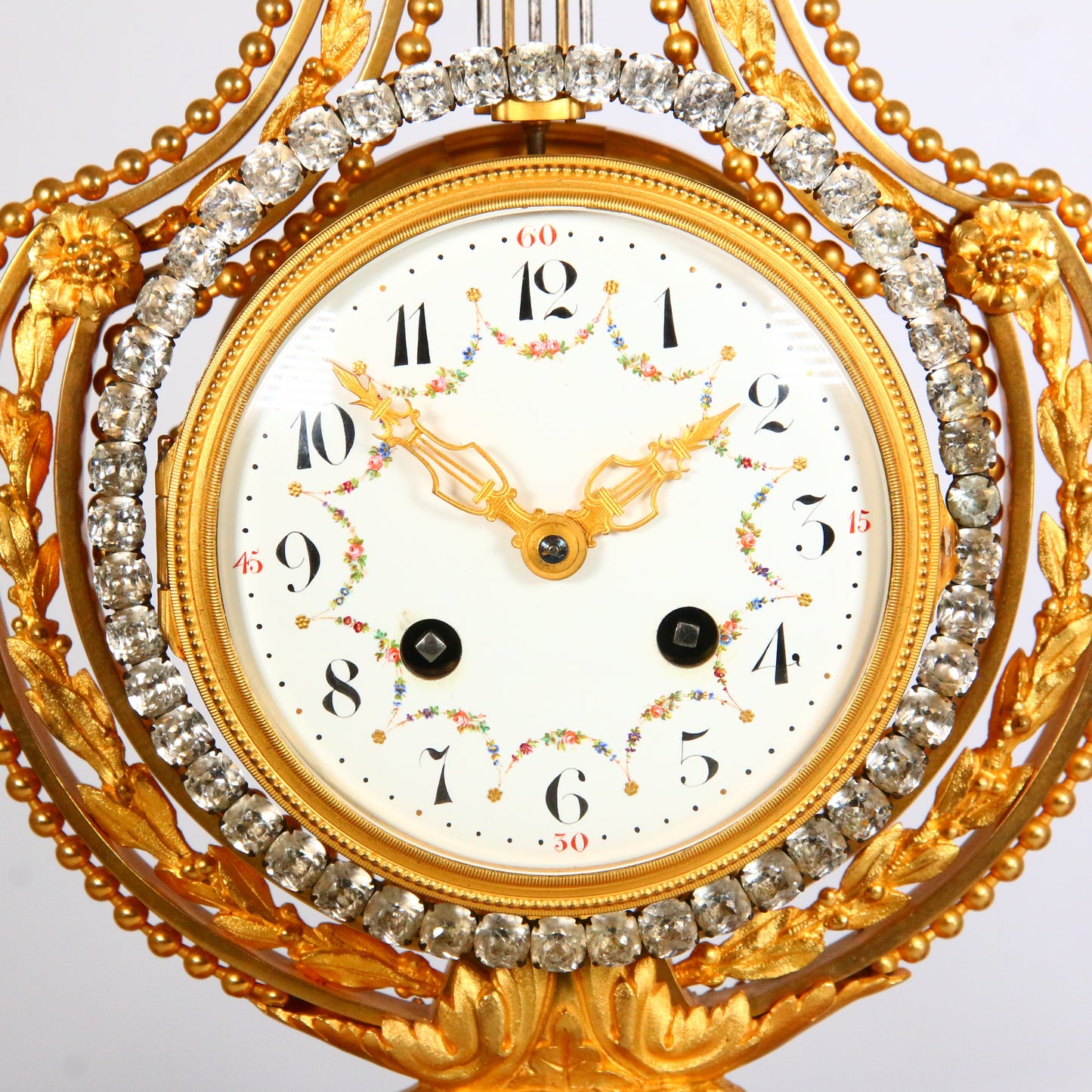 Antique Clock 1900's Marble French Ormolu Lyre Garniture with Swinging Pendulum Striking Mantel Clock