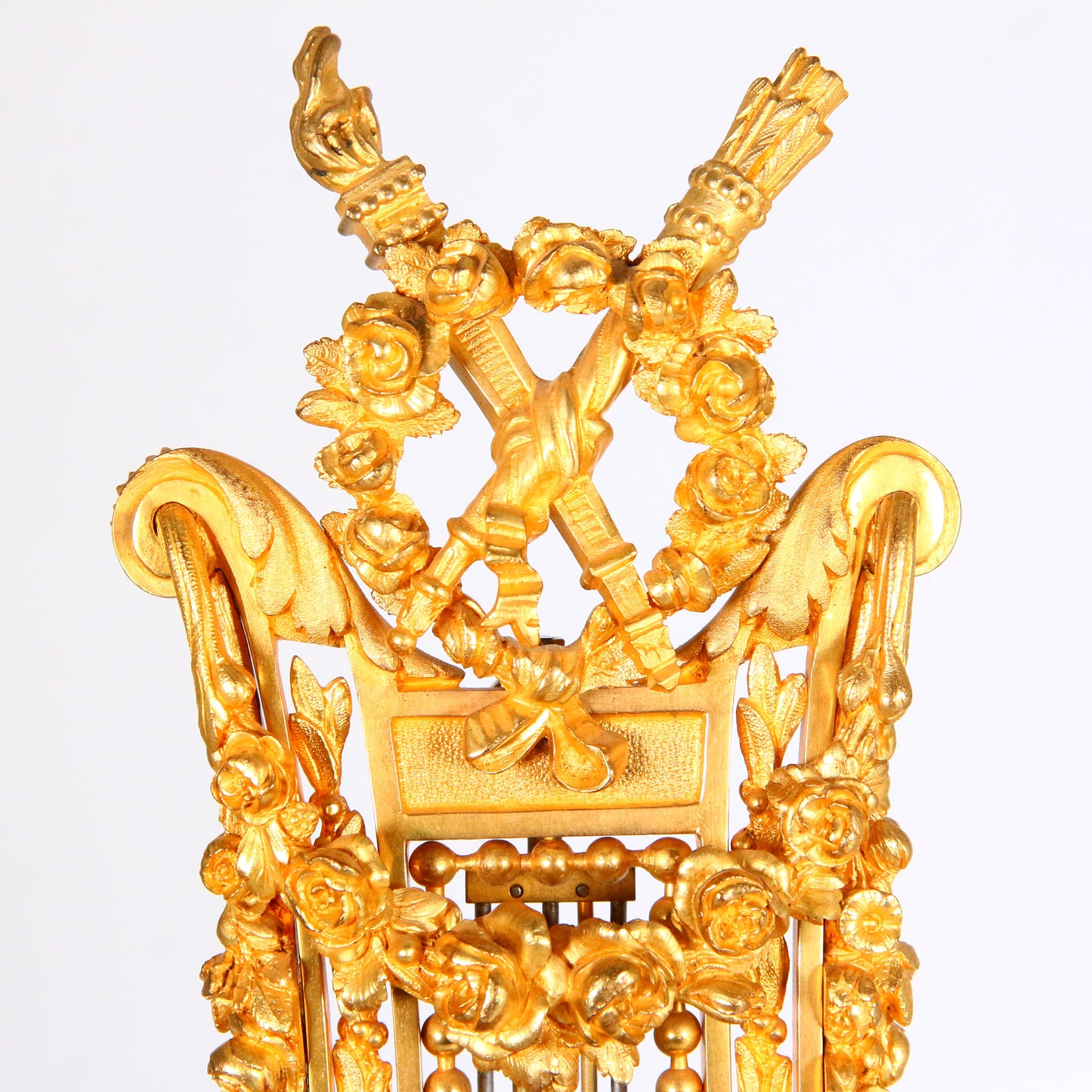 Antique Clock 1900's Marble French Ormolu Lyre Garniture with Swinging Pendulum Striking Mantel Clock