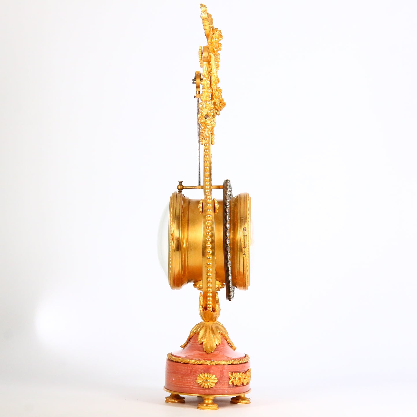 Antique Clock 1900's Marble French Ormolu Lyre Garniture with Swinging Pendulum Striking Mantel Clock