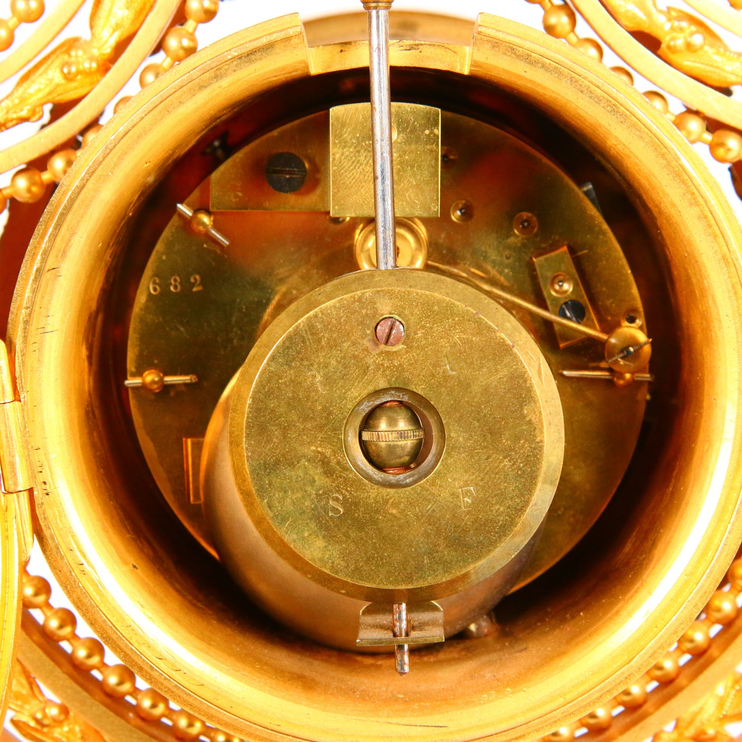 Antique Clock 1900's Marble French Ormolu Lyre Garniture with Swinging Pendulum Striking Mantel Clock