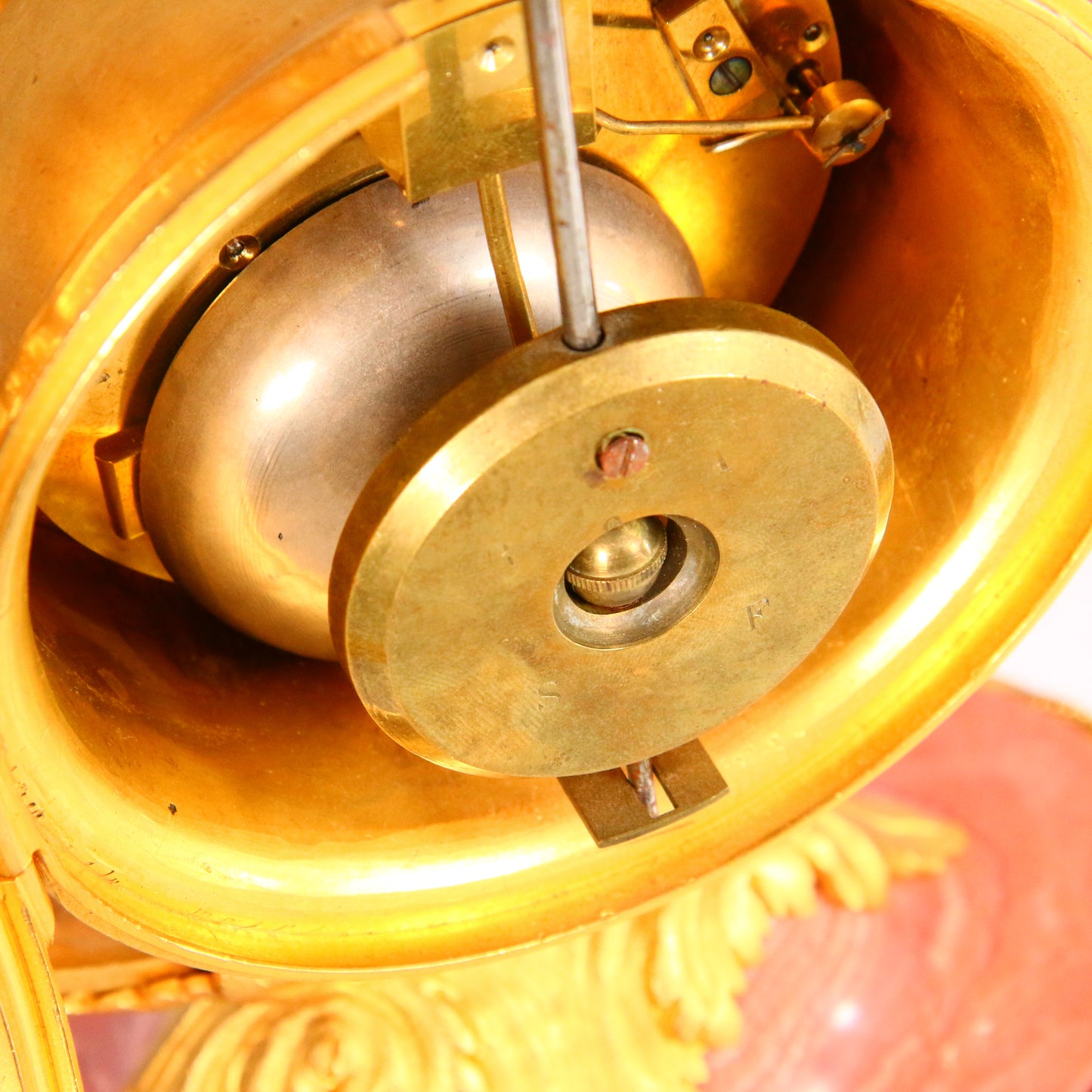 Antique Clock 1900's Marble French Ormolu Lyre Garniture with Swinging Pendulum Striking Mantel Clock