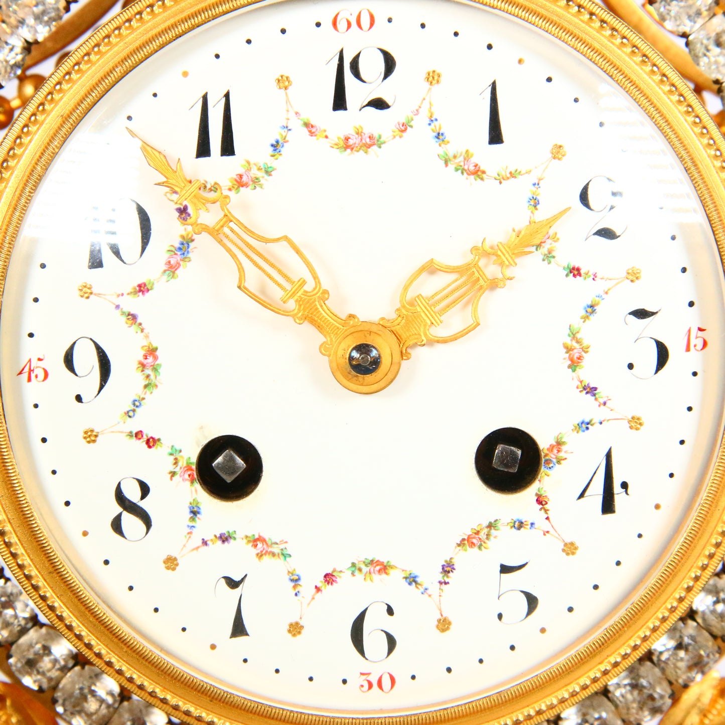 Antique Clock 1900's Marble French Ormolu Lyre Garniture with Swinging Pendulum Striking Mantel Clock