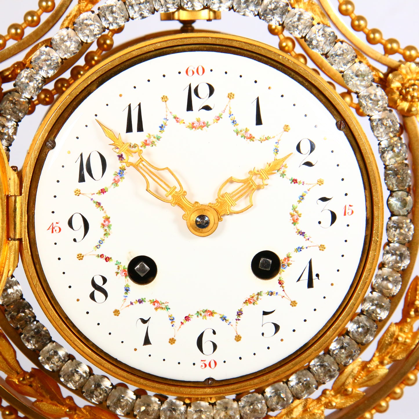 Antique Clock 1900's Marble French Ormolu Lyre Garniture with Swinging Pendulum Striking Mantel Clock