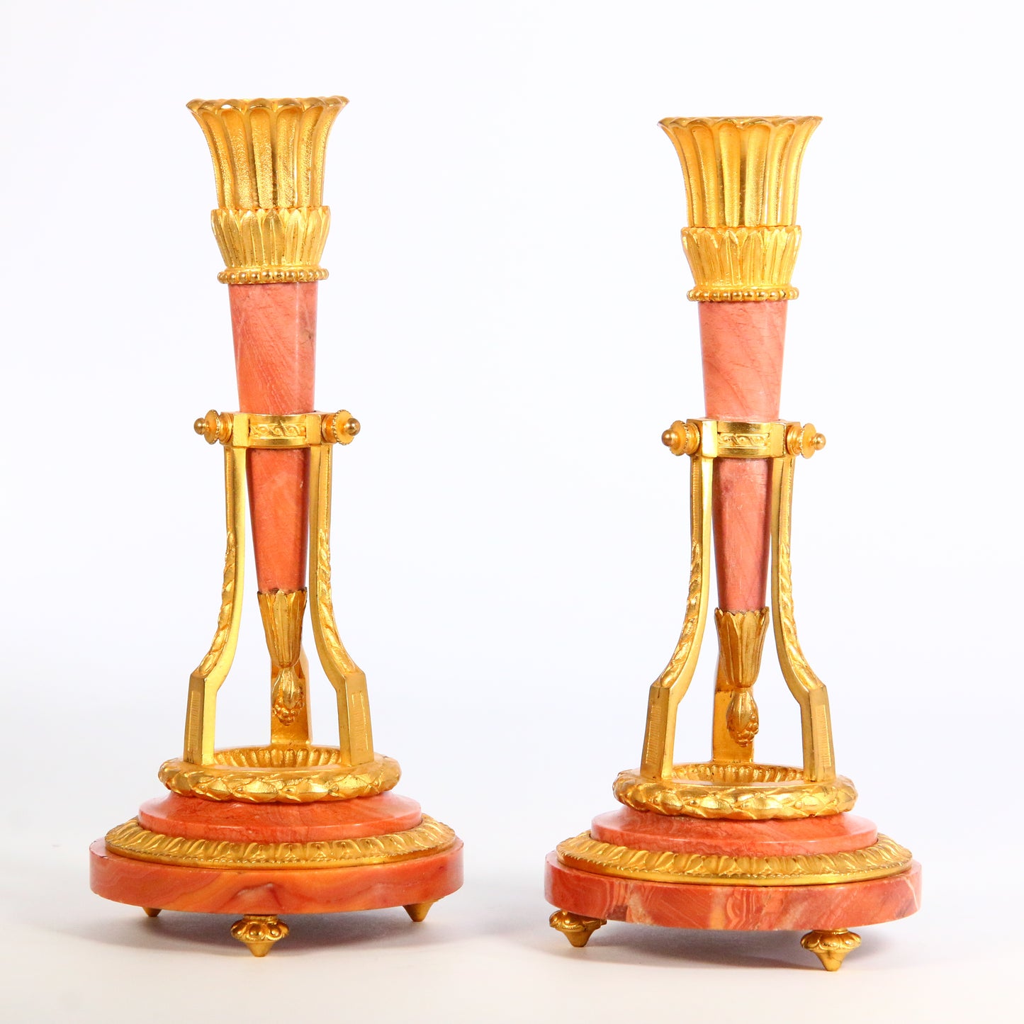 Antique Clock 1900's Marble French Ormolu Lyre Garniture with Swinging Pendulum Striking Mantel Clock