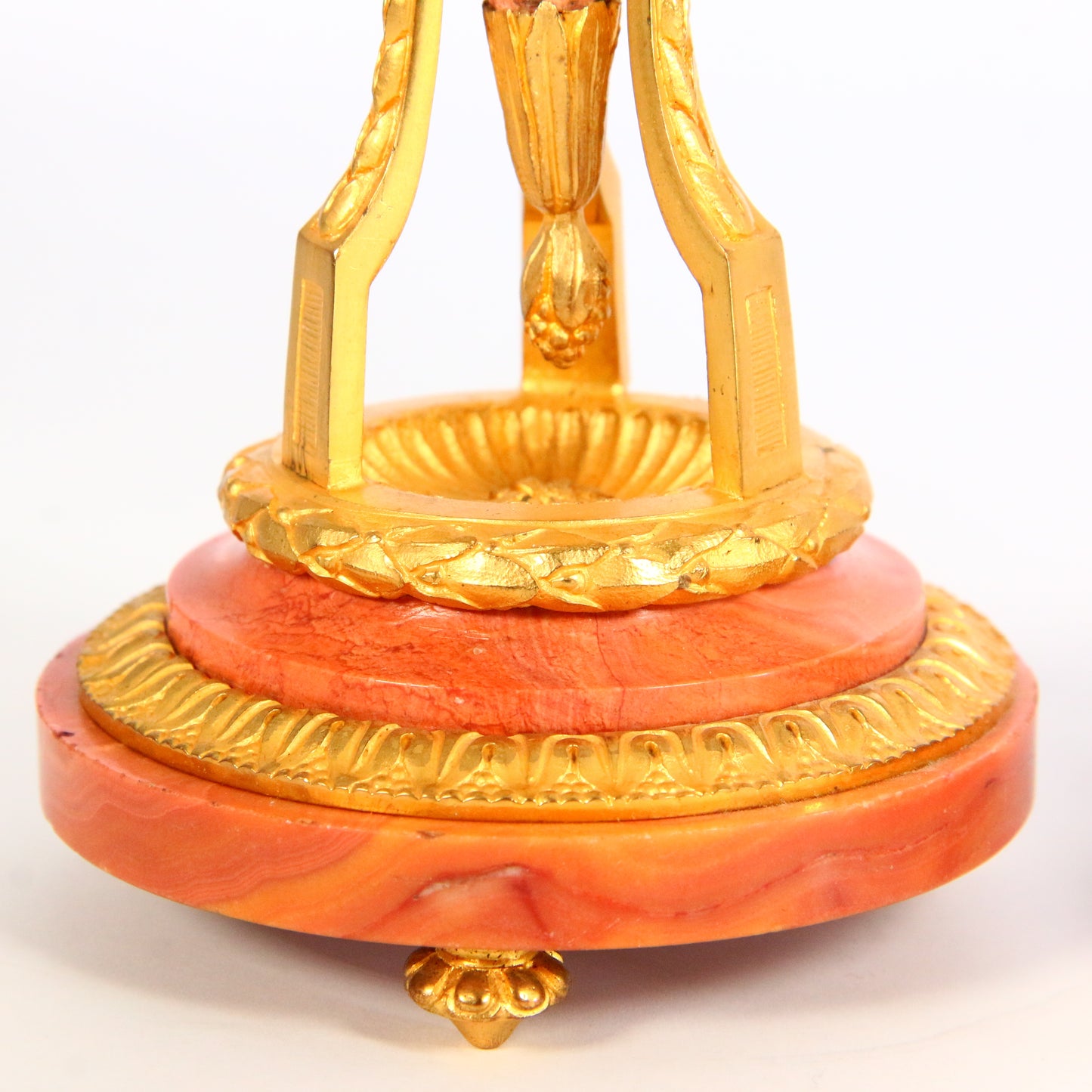 Antique Clock 1900's Marble French Ormolu Lyre Garniture with Swinging Pendulum Striking Mantel Clock