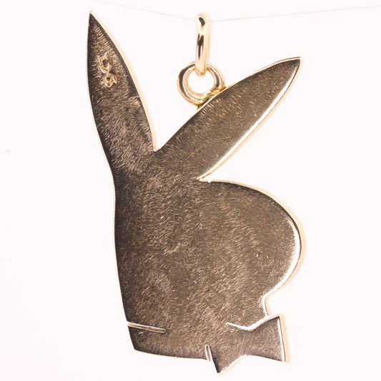 Vintage 9ct Yellow Gold Playboy Bunny Pendant Diamond Eye Bow Tie Charm Gift