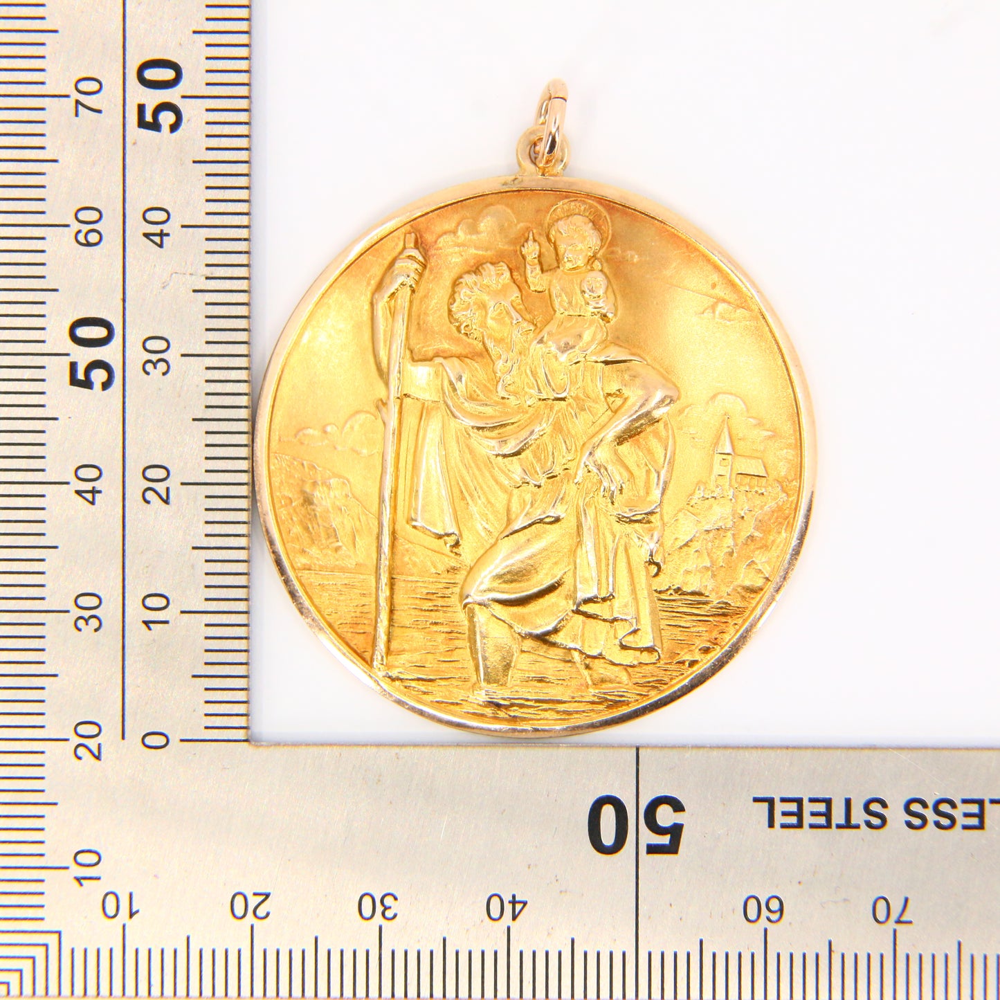 Large Vintage 9ct ST Christopher Travel Charm 9 Carat Yellow Gold Pendant Gift