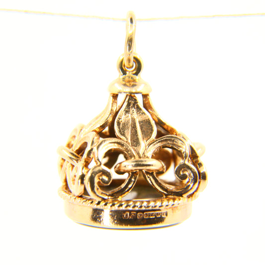 Vintage 9ct Bloodstone Drop Fob Pendant Floral Yellow Gold Hallmarked 1973 Charm