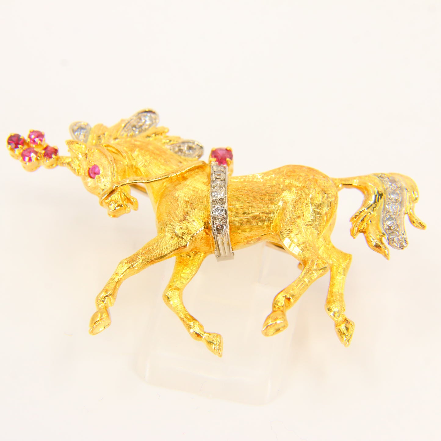 1969 Ben Rosenfeld Diamond and Ruby 18 Carat Yellow Gold Horse Brooch Hallmarked