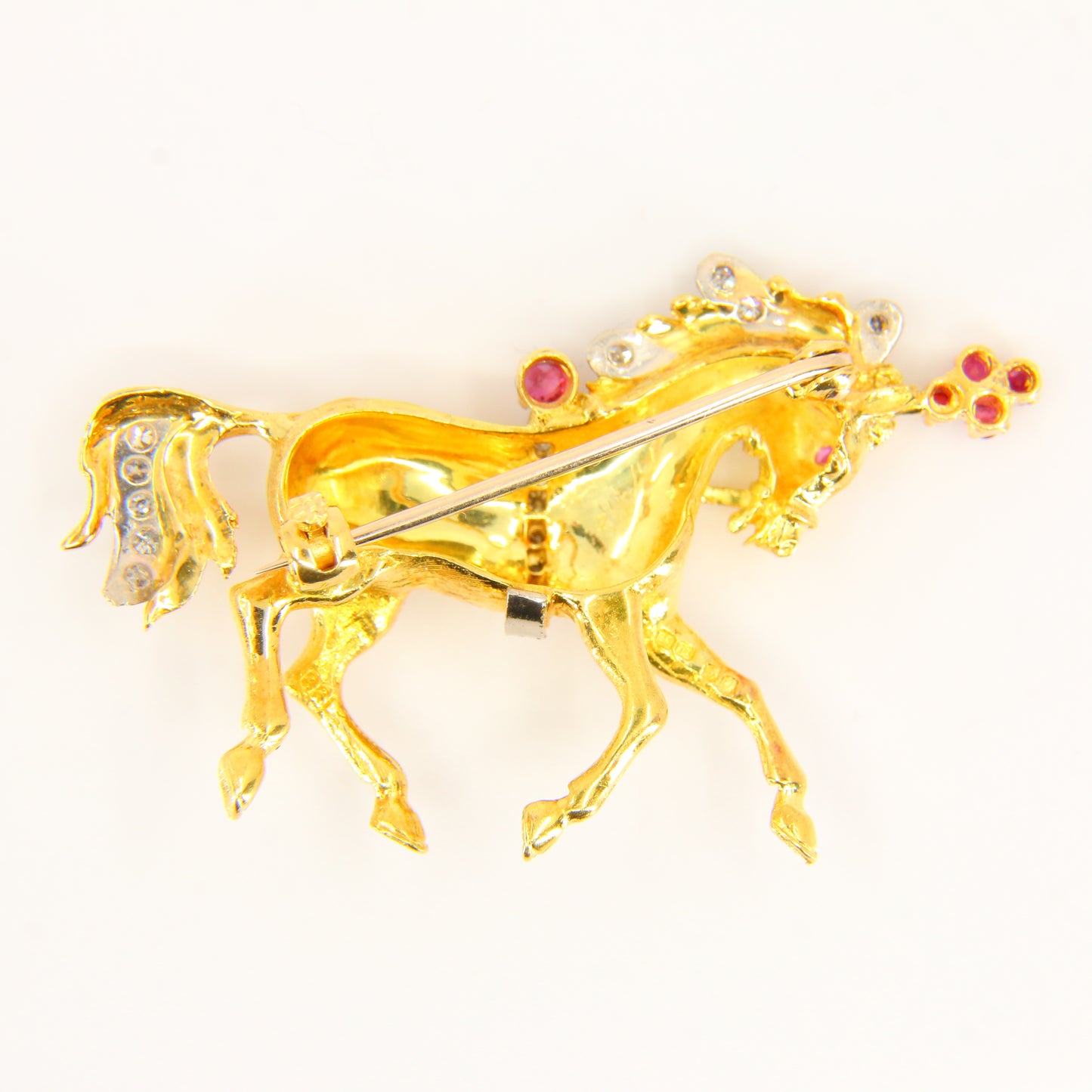 1969 Ben Rosenfeld Diamond and Ruby 18 Carat Yellow Gold Horse Brooch Hallmarked