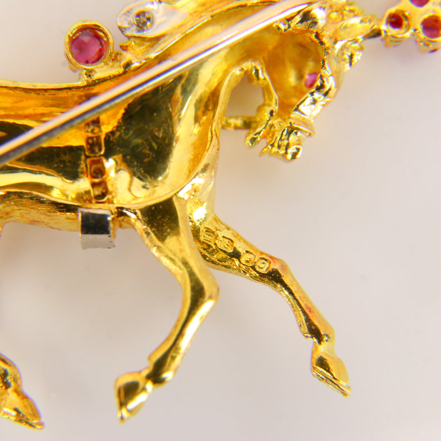 1969 Ben Rosenfeld Diamond and Ruby 18 Carat Yellow Gold Horse Brooch Hallmarked
