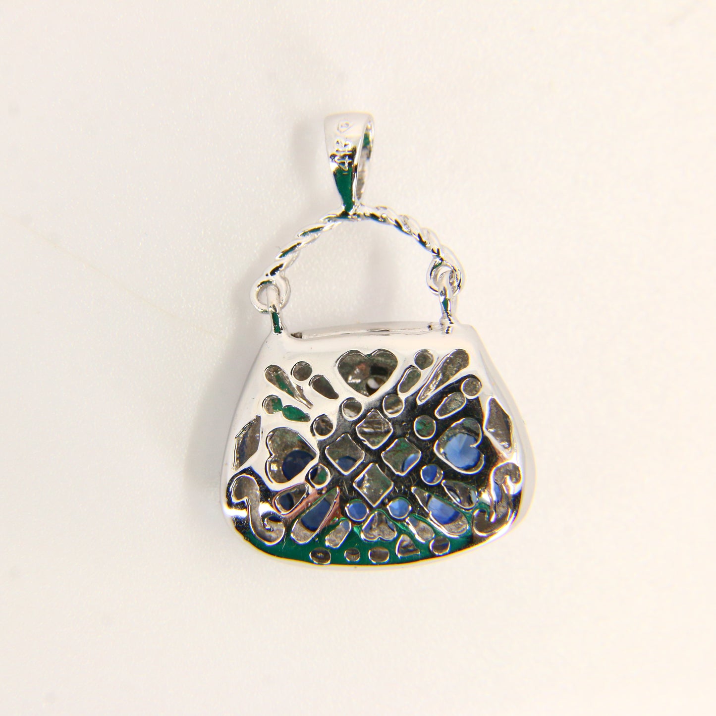 Vintage 14K White Gold Handbag Charm Blue Spinel Pendant Solid Gift