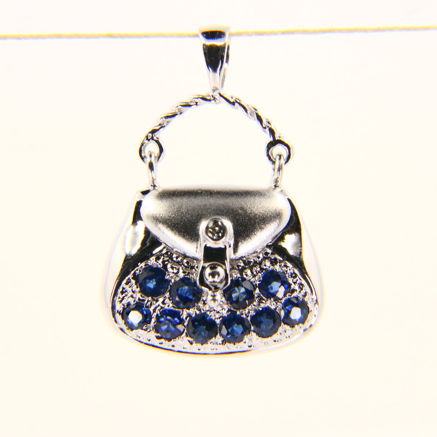 Vintage 14K White Gold Handbag Charm Blue Spinel Pendant Solid Gift