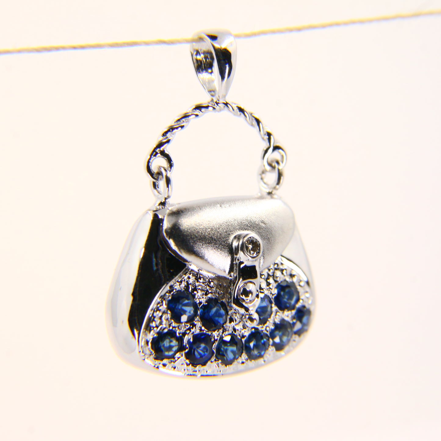 Vintage 14K White Gold Handbag Charm Blue Spinel Pendant Solid Gift