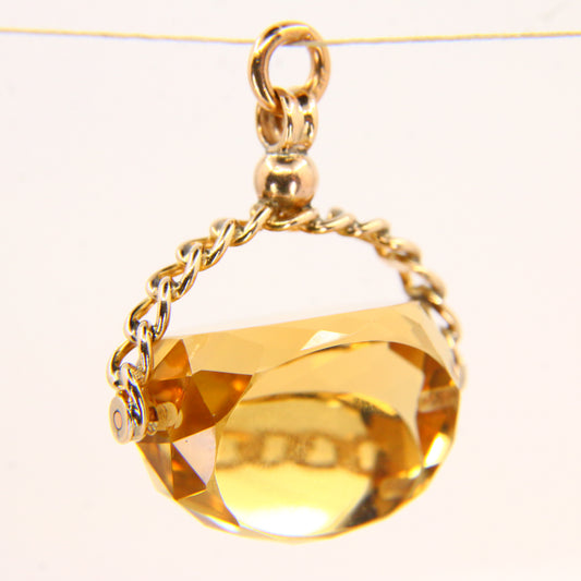 Vintage 9ct Hallmarked Gold Citrine Spinner Pendant Solid Charm Fob