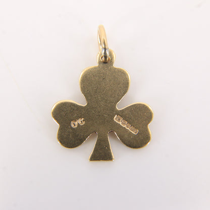 Vintage 9ct Hallmarked Yellow Gold Shamrock Clover Three-Leaf Luck Charm Pendant