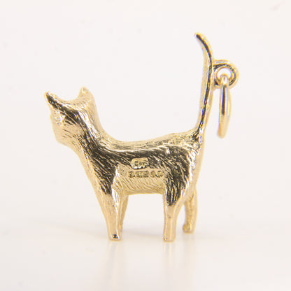 Vintage 9ct Hallmarked Cat Charm Pendant Yellow Gold Long Tailed Feline Gift