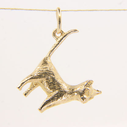 Vintage 9ct Hallmarked Cat Charm Pendant Yellow Gold Long Tailed Feline Gift