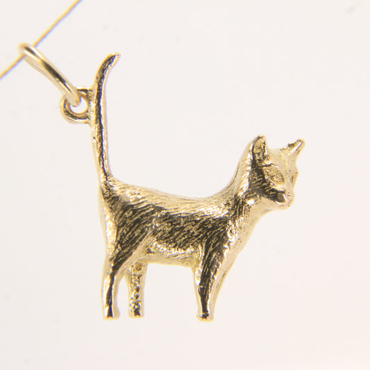 Vintage 9ct Hallmarked Cat Charm Pendant Yellow Gold Long Tailed Feline Gift