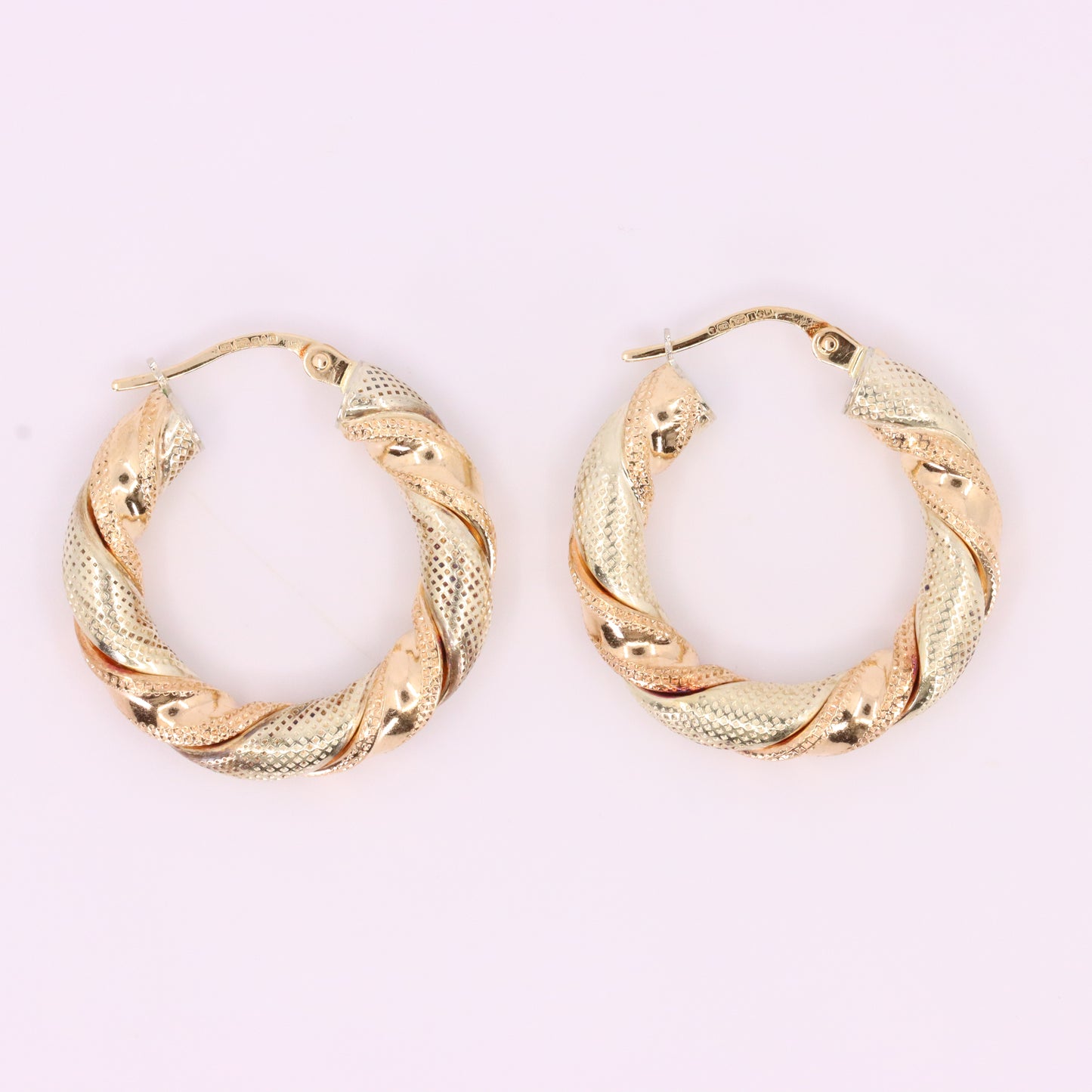 Vintage 9ct Hallmarked Two Tone Gold Twist Hoop Earrings Italian Boxed Gift