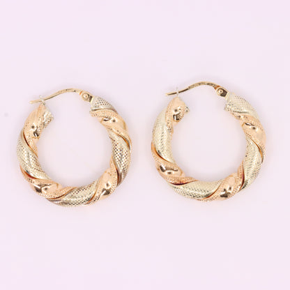 Vintage 9ct Hallmarked Two Tone Gold Twist Hoop Earrings Italian Boxed Gift