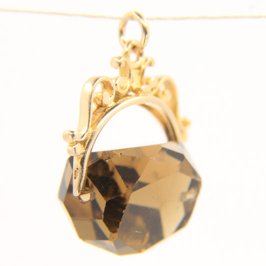 Vintage 9ct Hallmarked Yellow Gold Quartz Spinner Pendant Charm Ornate Setting
