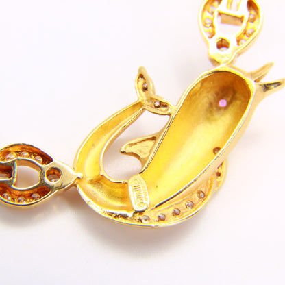 Vintage 18 Carat Yellow Gold Dolphin Jewellery Set Boxed, Earrings, Ring, Necklace