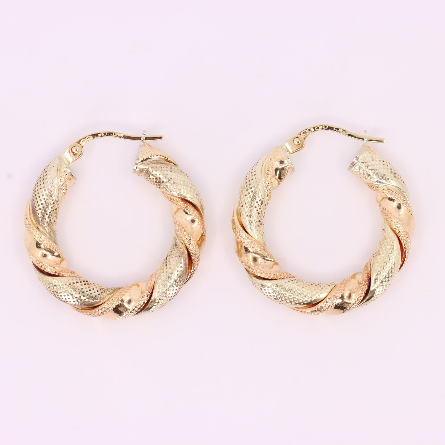 Vintage 9ct Hallmarked Two Tone Gold Twist Hoop Earrings Italian Boxed Gift