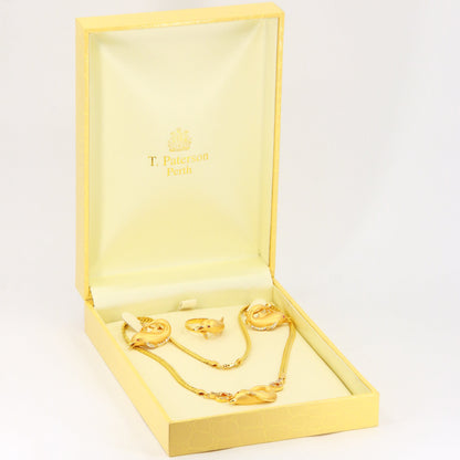 Vintage 18 Carat Yellow Gold Dolphin Jewellery Set Boxed, Earrings, Ring, Necklace