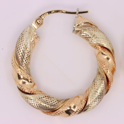 Vintage 9ct Hallmarked Two Tone Gold Twist Hoop Earrings Italian Boxed Gift