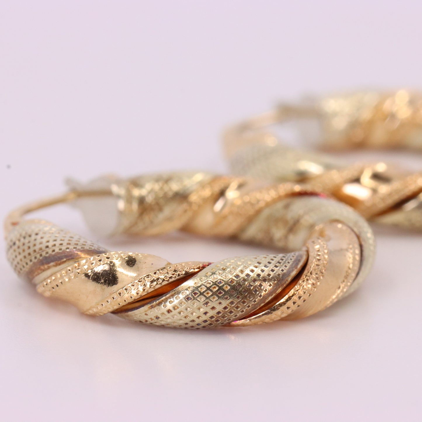 Vintage 9ct Hallmarked Two Tone Gold Twist Hoop Earrings Italian Boxed Gift