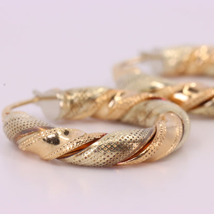 Vintage 9ct Hallmarked Two Tone Gold Twist Hoop Earrings Italian Boxed Gift