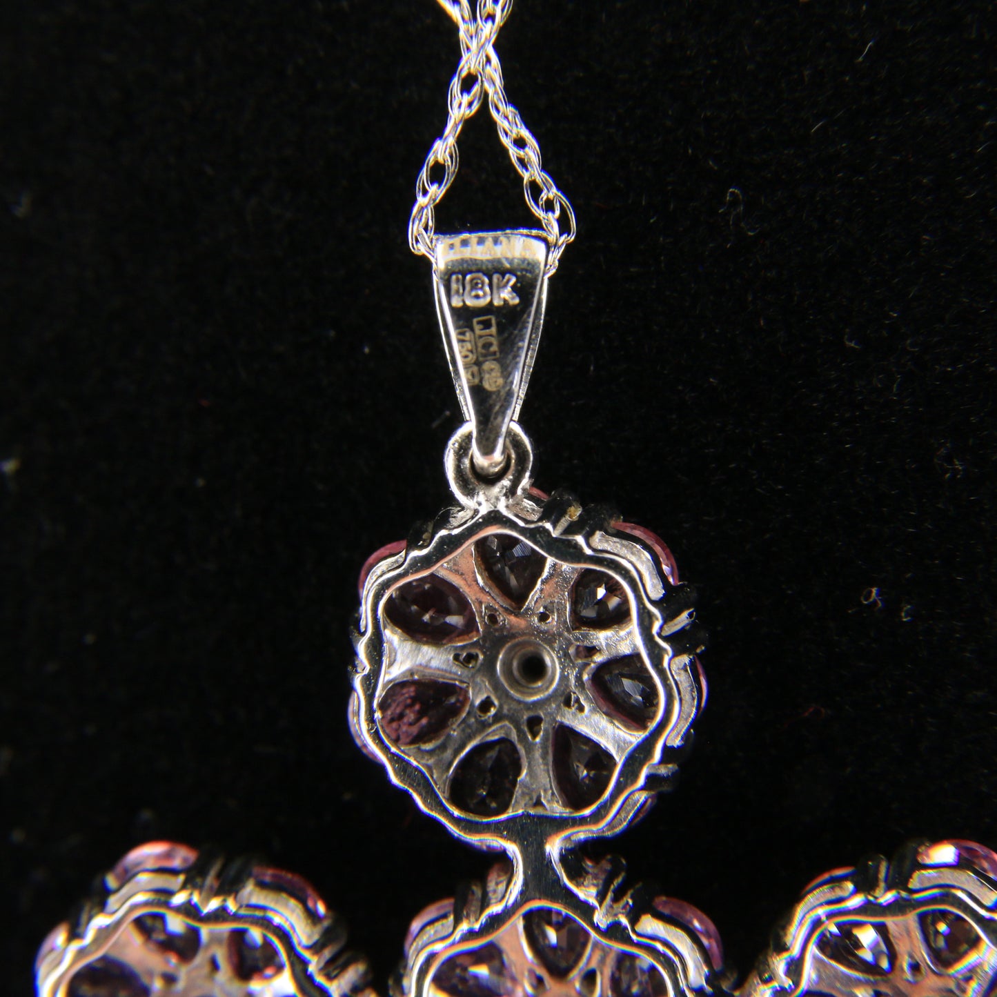 Vintage 18ct Hallmarked White Gold Pink Sapphire Diamond 18 Inch Cross Pendant Necklace