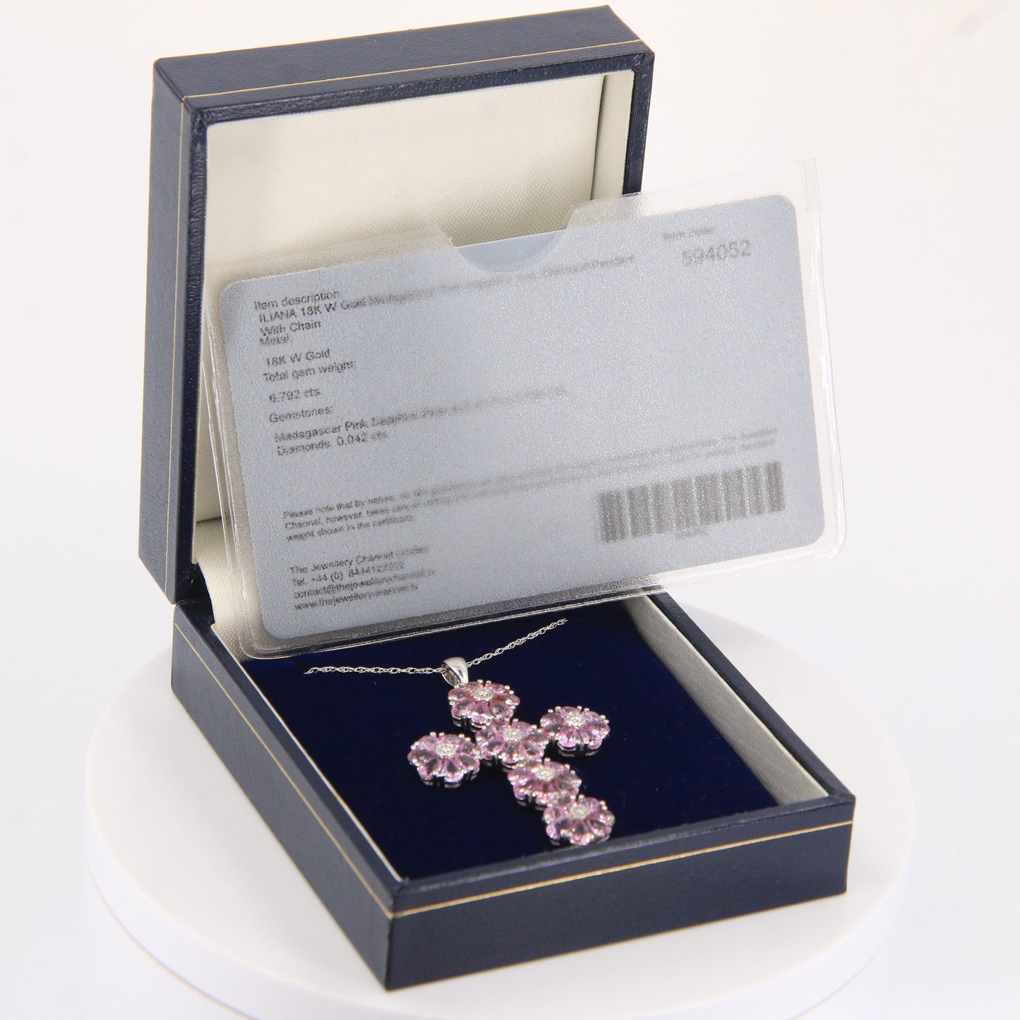 Vintage 18ct Hallmarked White Gold Pink Sapphire Diamond 18 Inch Cross Pendant Necklace