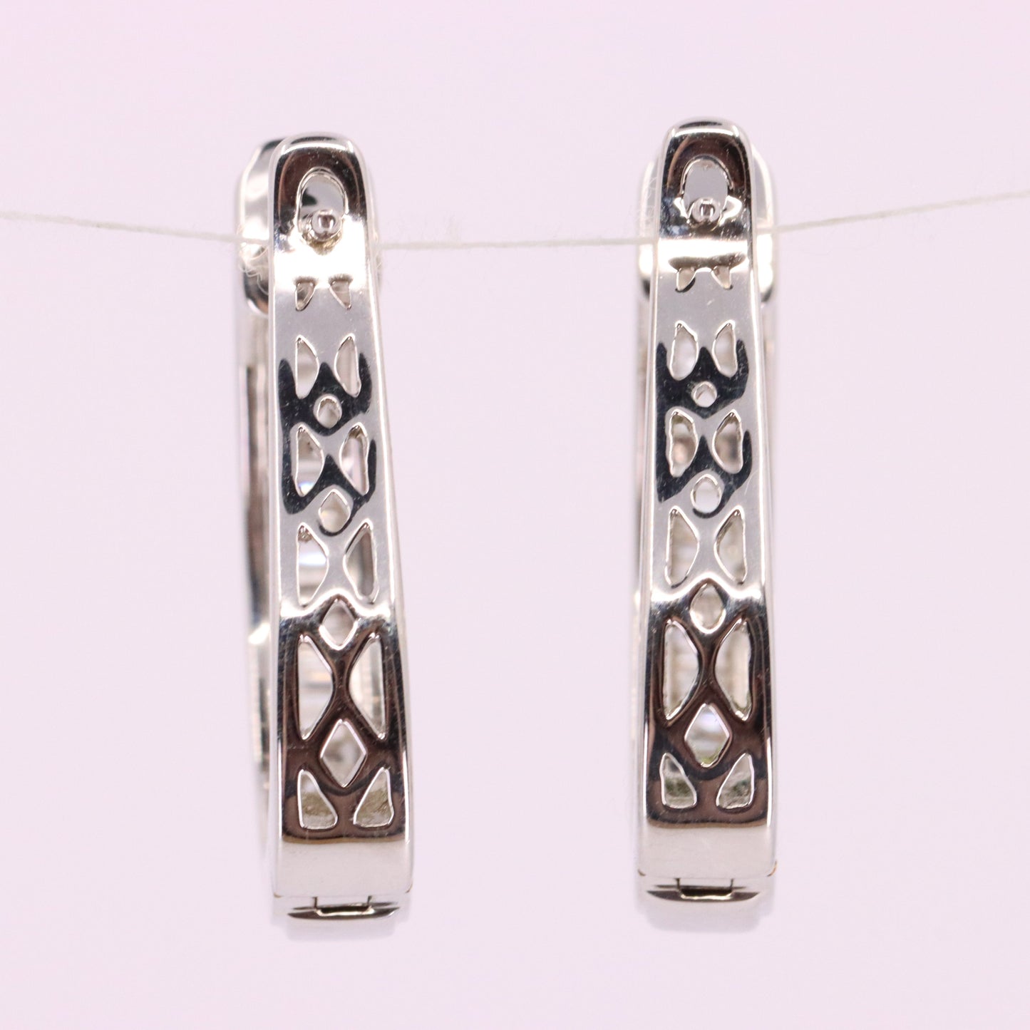 Vintage 9ct Hallmarked White Gold Hoop Earrings Diamond Baguette Set Boxed Gift