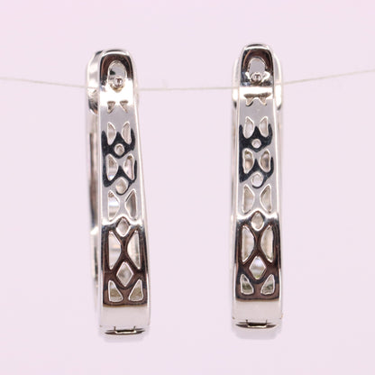 Vintage 9ct Hallmarked White Gold Hoop Earrings Diamond Baguette Set Boxed Gift