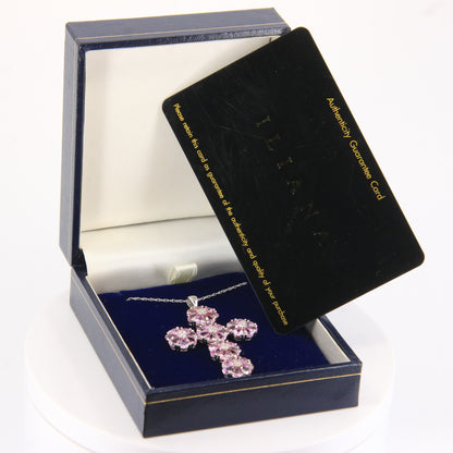 Vintage 18ct Hallmarked White Gold Pink Sapphire Diamond 18 Inch Cross Pendant Necklace
