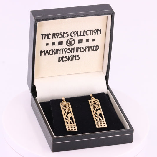 Vintage 9ct Hallmarked Ortak Gold Art Nouveau Rennie Mackintosh Drop Earrings Boxed Gift