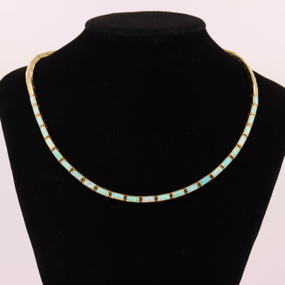 Vintage 14ct Hallmarked Yellow Gold Opal Panel Link Necklace 17.5 Inch Boxed