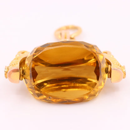 Antique 9ct Hallmarked Yellow Gold Citrine Spinner Fob Pendant Charm Gift