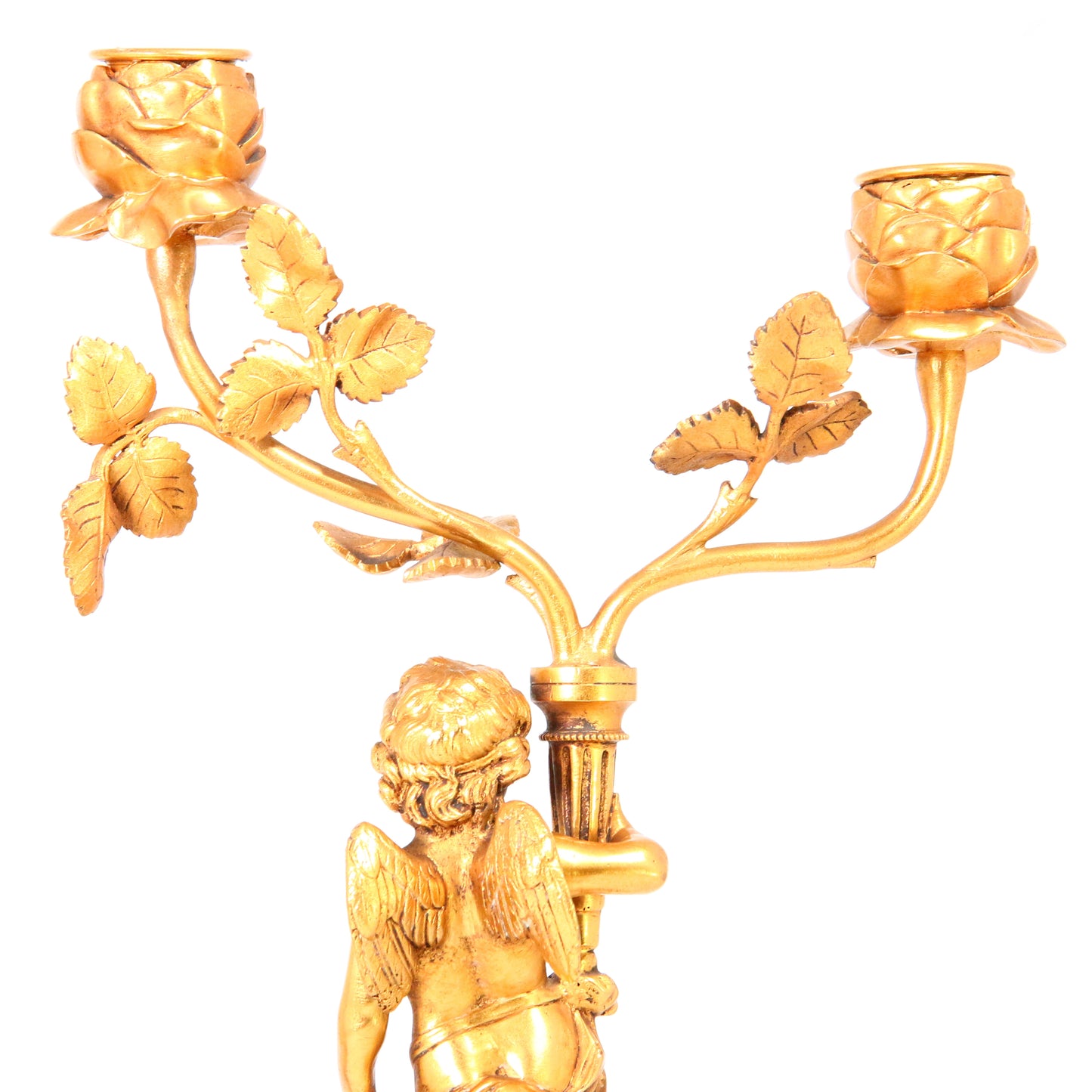 Antique Circa 1900 French Mahogany Gilt Bronze Cherub Clock Garniture Set Candle Sticks Floral Angel Antique Clock Leroy of Paris