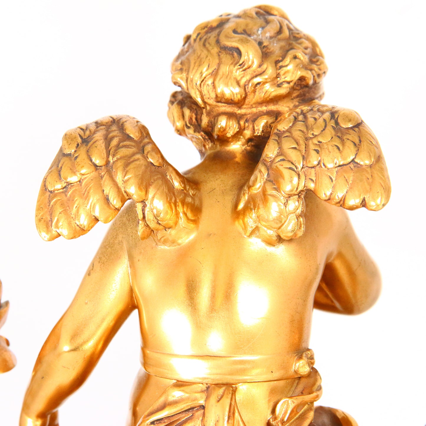 Antique Circa 1900 French Mahogany Gilt Bronze Cherub Clock Garniture Set Candle Sticks Floral Angel Antique Clock Leroy of Paris