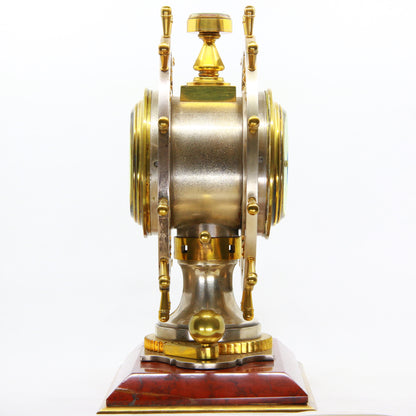 Antique French Nautical Desk Clock Gilt & Silvered Ships Wheel Circa 1890 by Antoine Redier