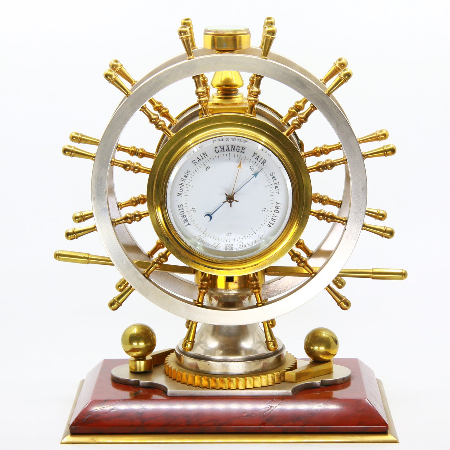 Antique French Nautical Desk Clock Gilt & Silvered Ships Wheel Circa 1890 by Antoine Redier